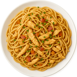 Pasta con pollo salteado