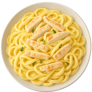 Pasta con salsa blanca y pollo