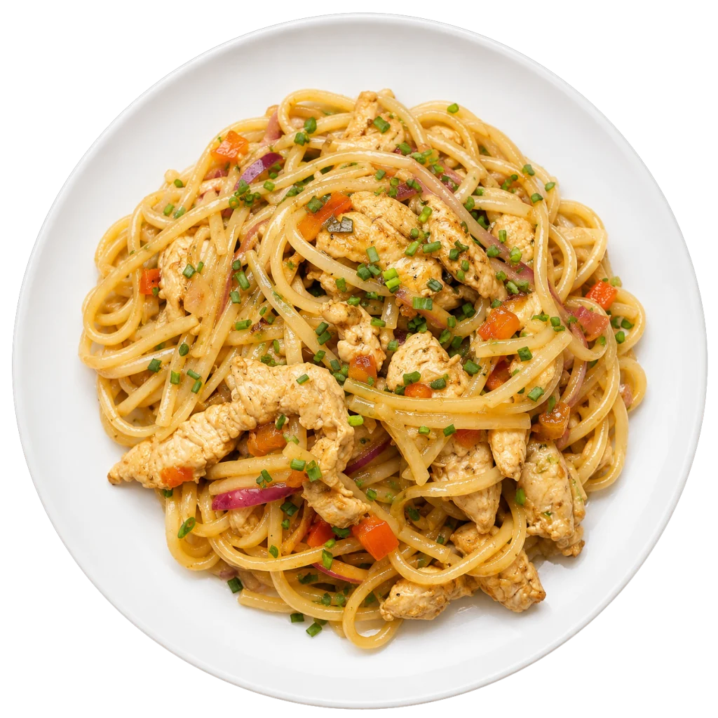 Pasta con pollo salteado