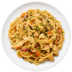 Pasta con pollo salteado